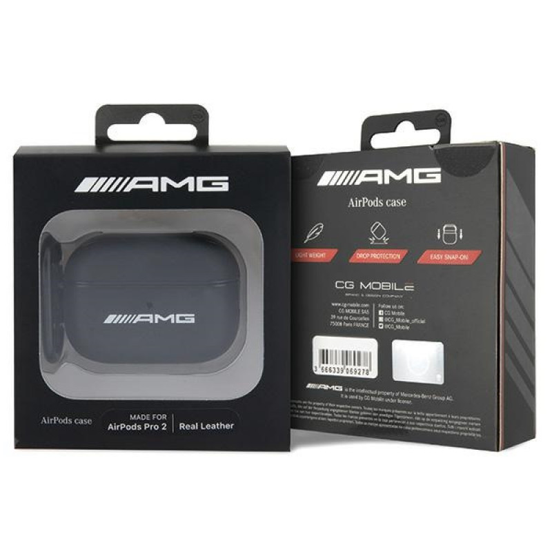 Mercedes-AMG AMAP2SLWK Leather Big Logo dangtelis Apple AirPods Pro 2 (2022/2023), juodas, baltas logotipas