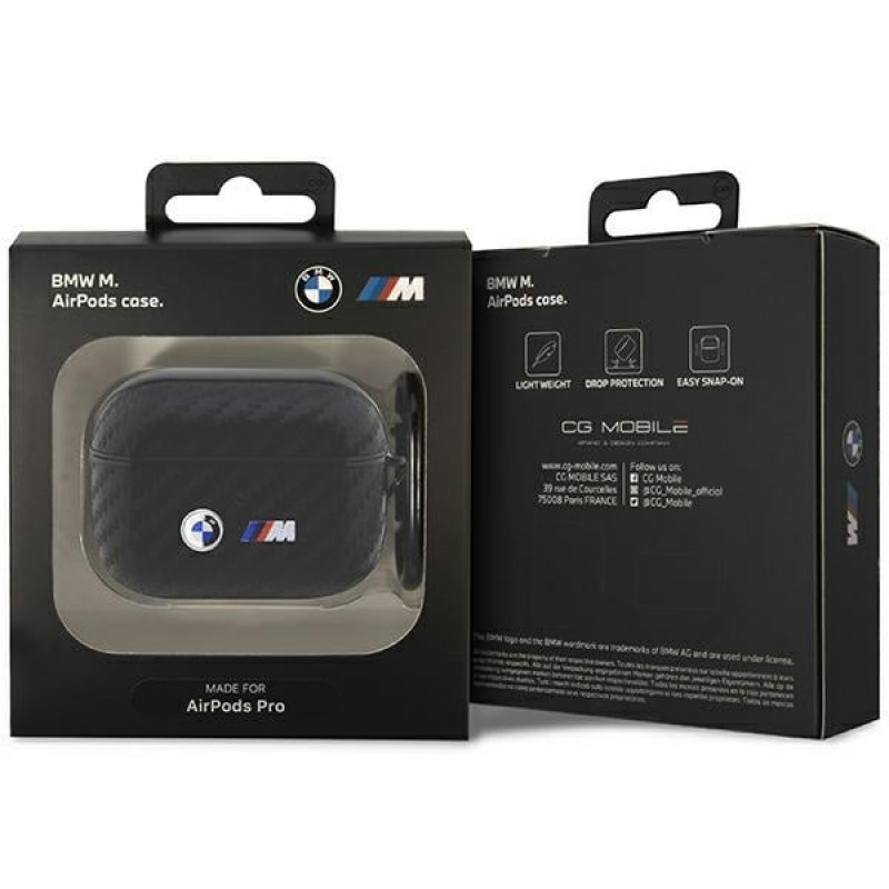BMW BMAPWMPUCA2 Carbon Double Metal Logo Apple AirPods Pro įkrovimo dėklo dangtelis, juodas