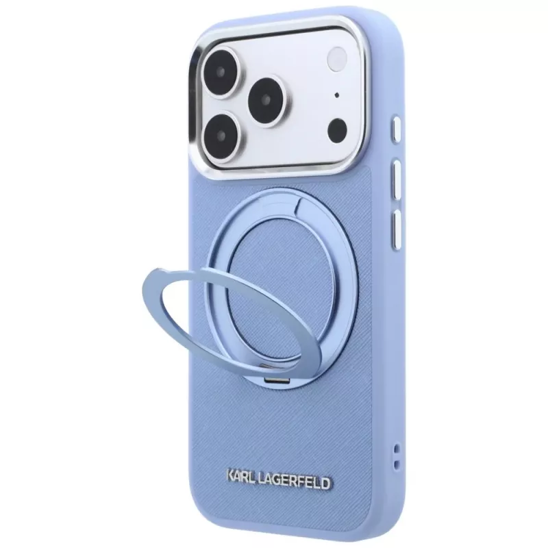 Karl Lagerfeld Ring Stand 360 Saffiano Classic Logo MagSafe išmaniojo telefono dėklas, skirtas Apple iPhone 18 Pro Max / 17 Pro Max, šviesiai mėlynas (KF003176)