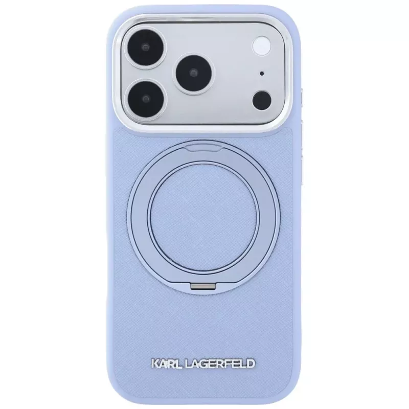 Karl Lagerfeld Ring Stand 360 Saffiano Classic Logo MagSafe išmaniojo telefono dėklas, skirtas Apple iPhone 18 Pro Max / 17 Pro Max, šviesiai mėlynas (KF003176)