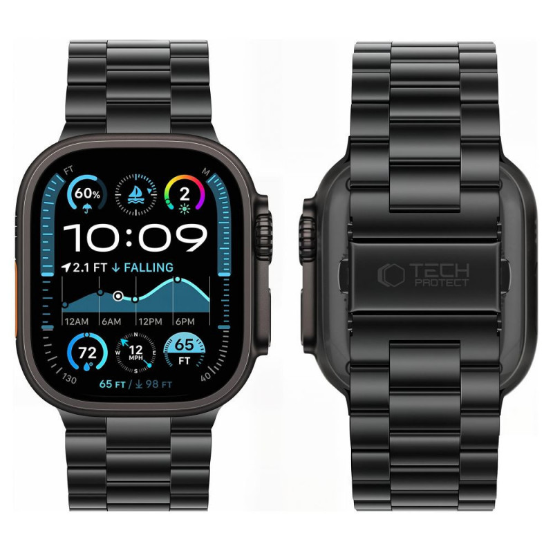 Tech-Protect Stainless THP6099 Apple Watch 8 / 9 / 10 / 11 / 12 / SE / Ultra 44/45/46/49 mm nerūdijančio plieno apyrankė, juoda