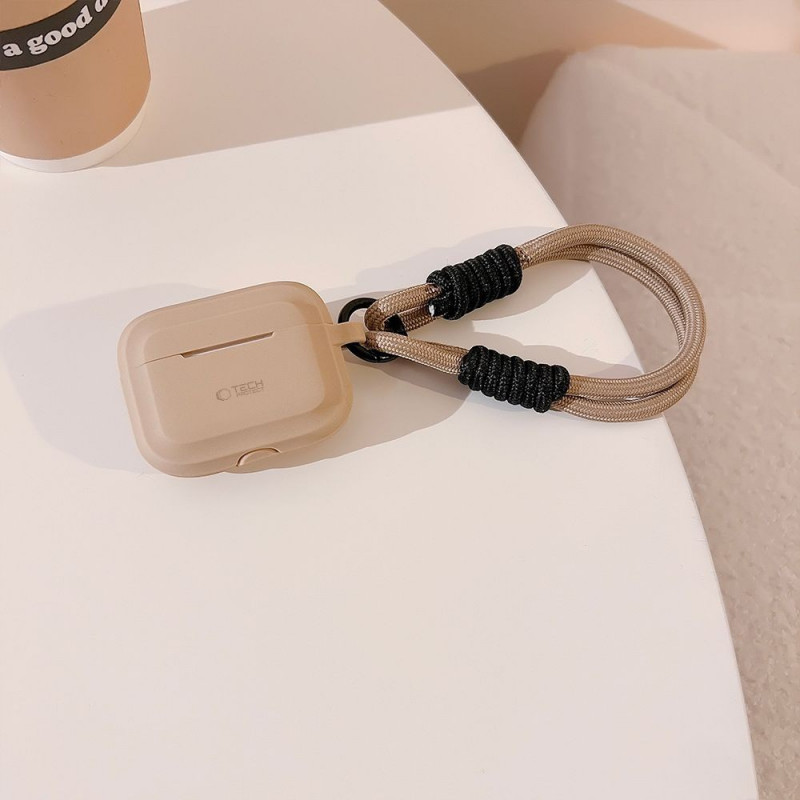 Tech-Protect silikoninis virvutės dėklas, skirtas Apple AirPods Pro 1 / 2, Cafe Latte