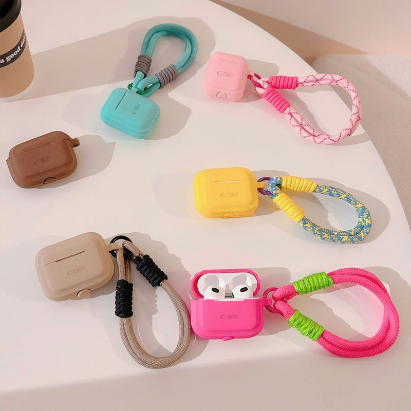 Tech-Protect silikoninis virvutės dėklas, skirtas Apple AirPods Pro 1 / 2, Cafe Latte