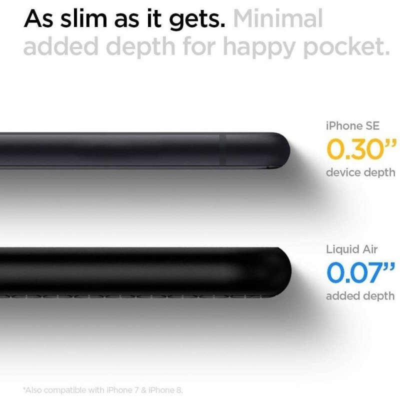 Spigen Liquid Air dėklas, skirtas Apple iPhone SE 2022 / SE 2020 / 8 / 7, juodas