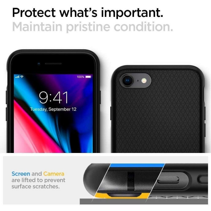 Spigen Liquid Air dėklas, skirtas Apple iPhone SE 2022 / SE 2020 / 8 / 7, juodas