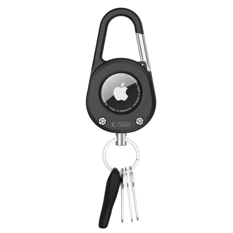 Tech-Protect Slidelock Carabiner raktų pakabuko dėklas, skirtas Apple AirTag 1/2, juodas