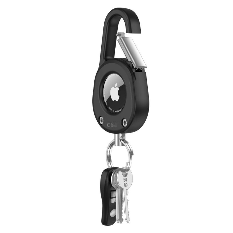 Tech-Protect Slidelock Carabiner raktų pakabuko dėklas, skirtas Apple AirTag 1/2, juodas