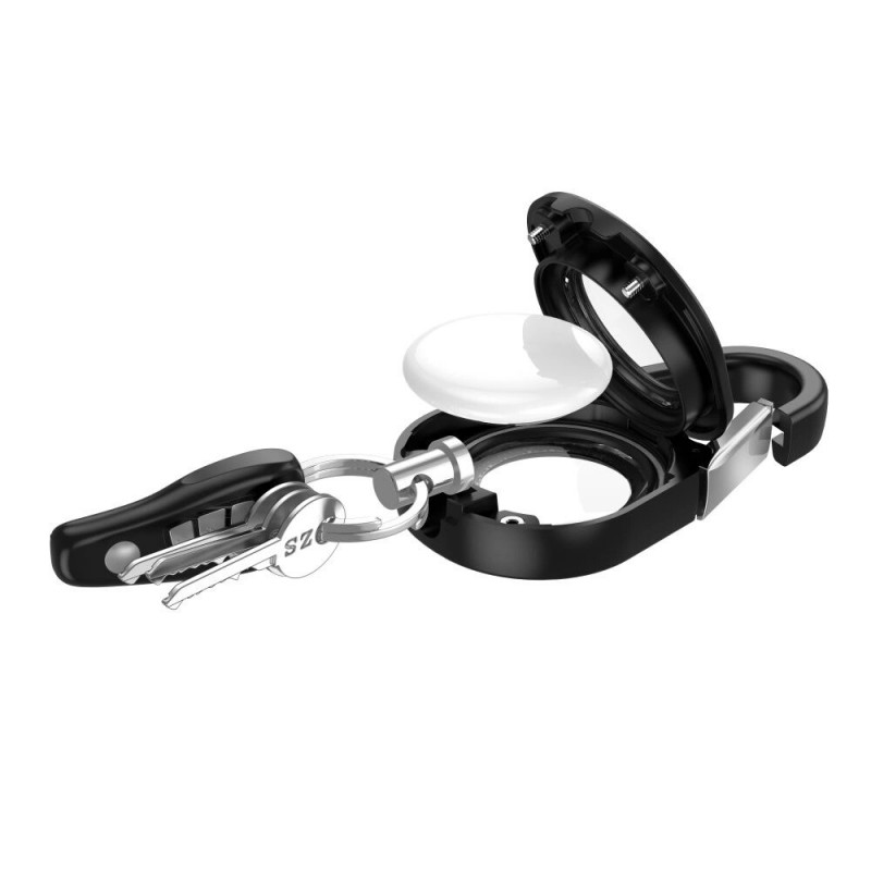 Tech-Protect Slidelock Carabiner raktų pakabuko dėklas, skirtas Apple AirTag 1/2, juodas