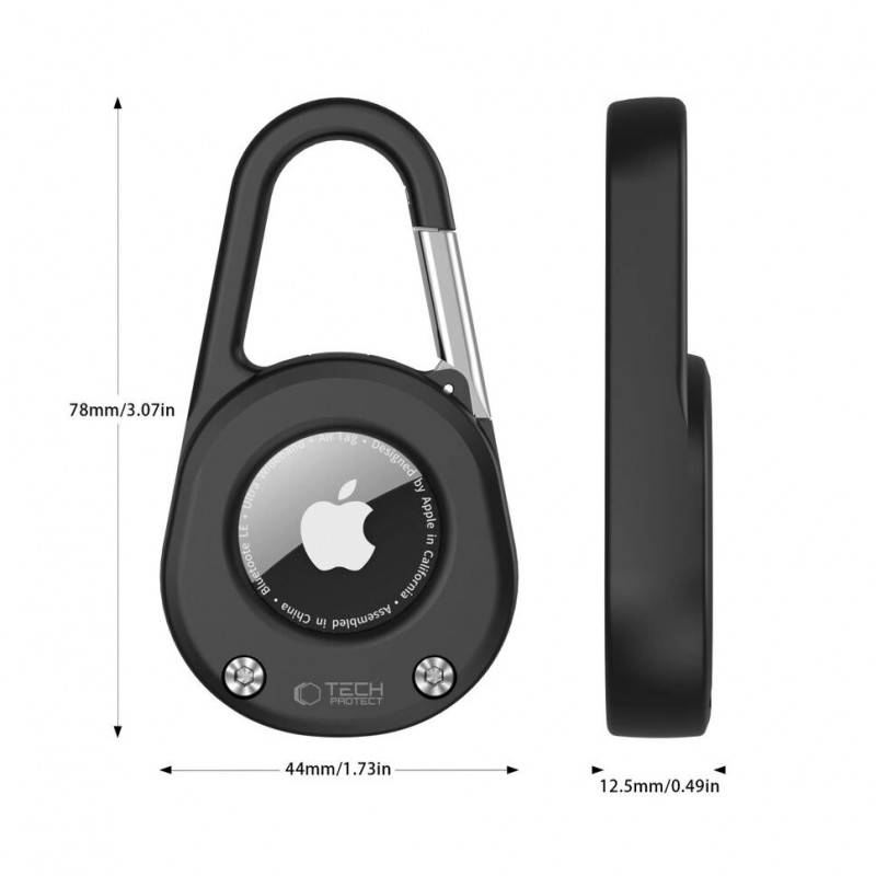 Tech-Protect Slidelock Carabiner raktų pakabuko dėklas, skirtas Apple AirTag 1/2, juodas