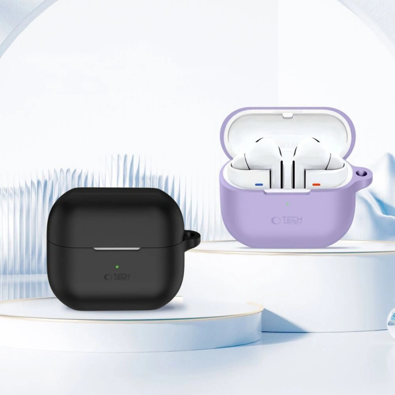 Tech-Protect silikoninis dėklas su kabliuku Samsung Galaxy Buds 3 / 3 FE / 3 Pro, levandų spalvos