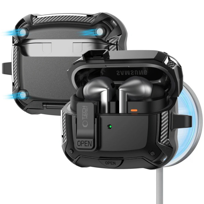 Tech-Protect Carbonox MagSafe dėklas THP4736, skirtas Samsung Galaxy Buds 3 / 3 FE / 3 Pro, juodas