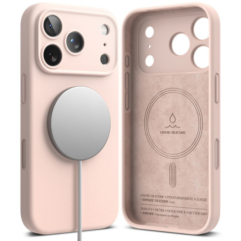 Ringke silikoninis magnetinis MagSafe dėklas, skirtas Apple iPhone 18 Pro, Pink Sand