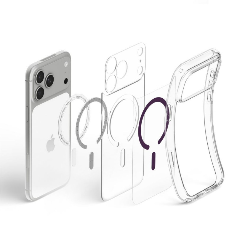 Spigen Ultra Hybrid MagSafe dėklas, skirtas Apple iPhone 17 Pro / 18 Pro, Clear/burgundy