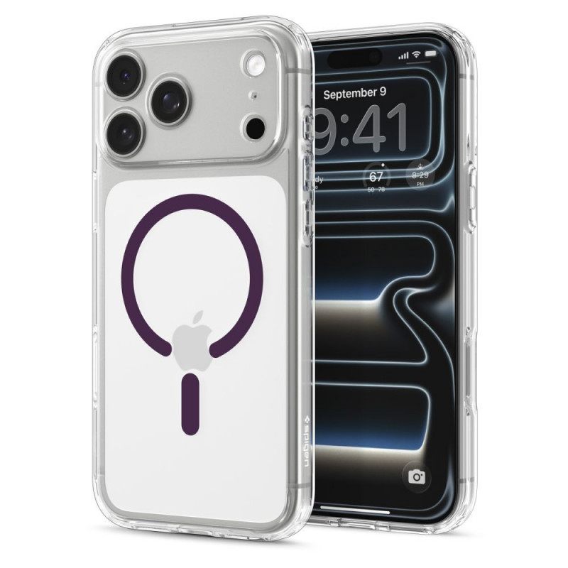 Spigen Ultra Hybrid MagSafe dėklas, skirtas Apple iPhone 17 Pro Max / 18 Pro Max, permatomas/bordo
