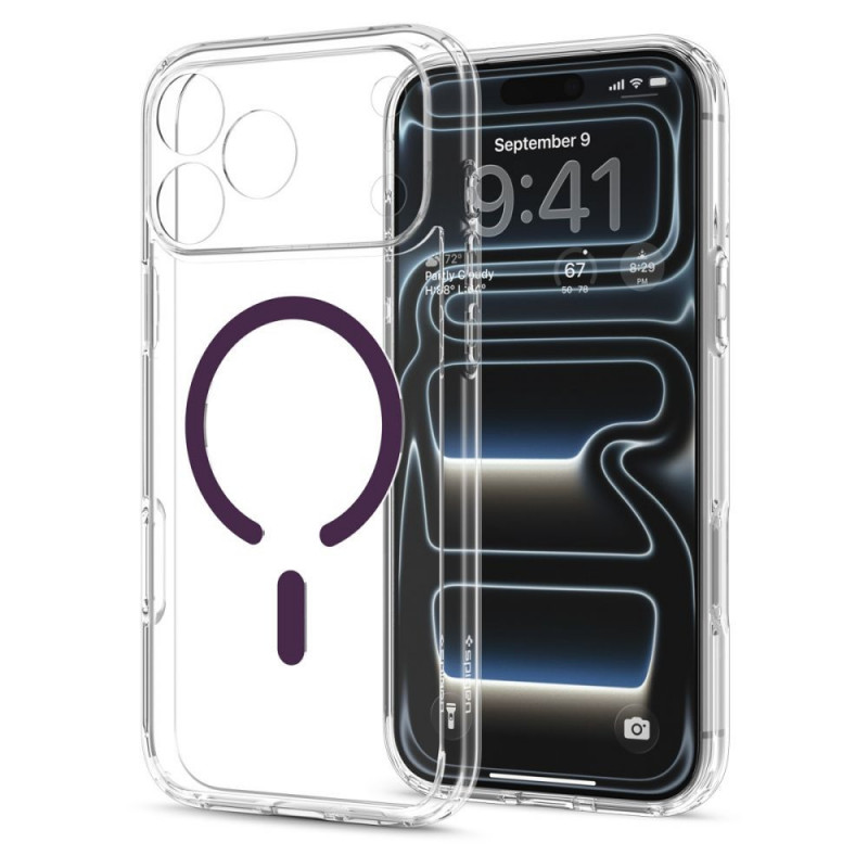 Spigen Ultra Hybrid MagSafe dėklas, skirtas Apple iPhone 17 Pro Max / 18 Pro Max, permatomas/bordo