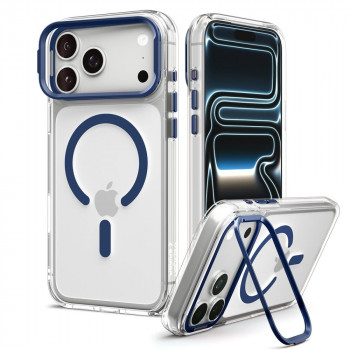 Spigen Ultra Hybrid Optik S MagSafe dėklas, skirtas Apple iPhone 17 Pro / 18 Pro, permatomas / tamsiai mėlynas