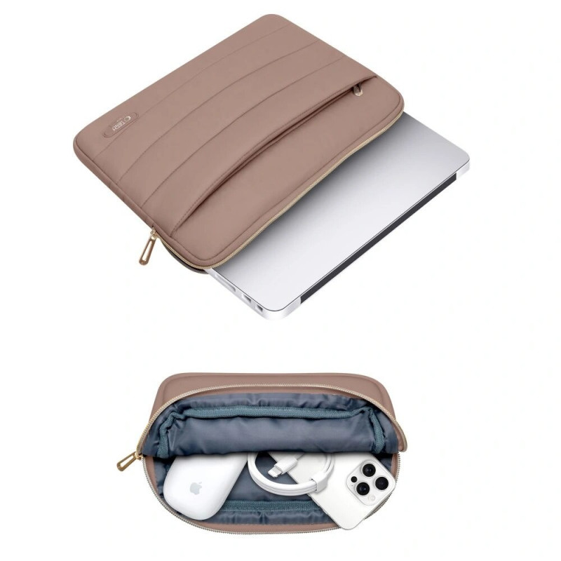 Tech-Protect Puffy nešiojamojo kompiuterio 15-16" dėklas su priedų krepšeliu, Walnut