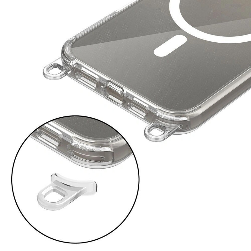 Tech-Protect Tech-Protect FlexAir Chain MagSafe dėklas, skirtas Apple iPhone 16, permatomas, su pilku ir rožiniu pakabukais