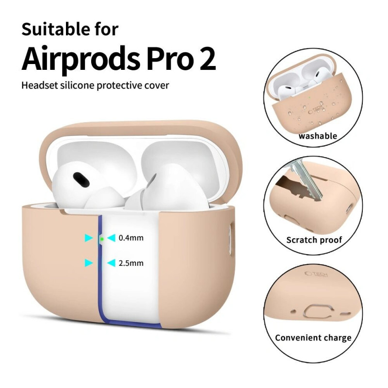 Tech-Protect silikoninis dėklas, skirtas Apple AirPods Pro 1/2, Caffe Latte