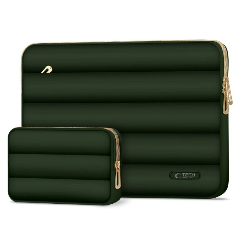 Tech-Protect Puffy 15-16" nešiojamojo kompiuterio dėklas su priedų krepšeliu, Army Green