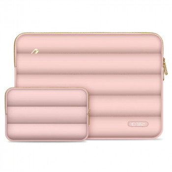 Tech-Protect Puffy 13-14" nešiojamojo kompiuterio dėklas su priedų krepšeliu, Dusty Rose