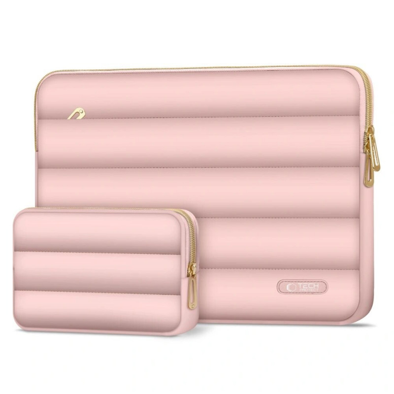 Tech-Protect Puffy 13-14" nešiojamojo kompiuterio dėklas su priedų krepšeliu, Dusty Rose