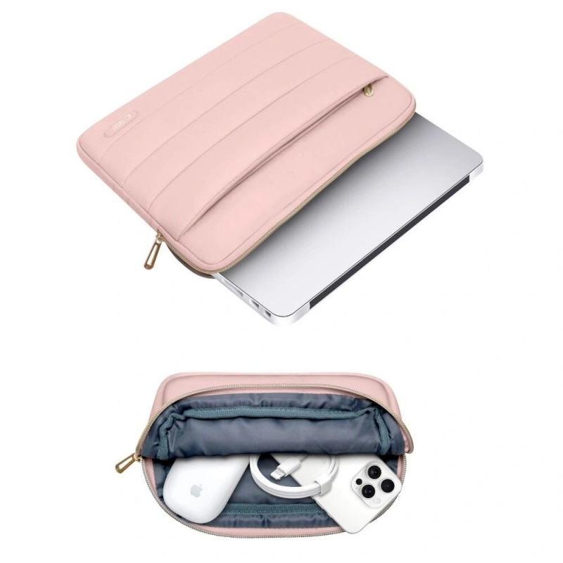 Tech-Protect Puffy 13-14" nešiojamojo kompiuterio dėklas su priedų krepšeliu, Dusty Rose