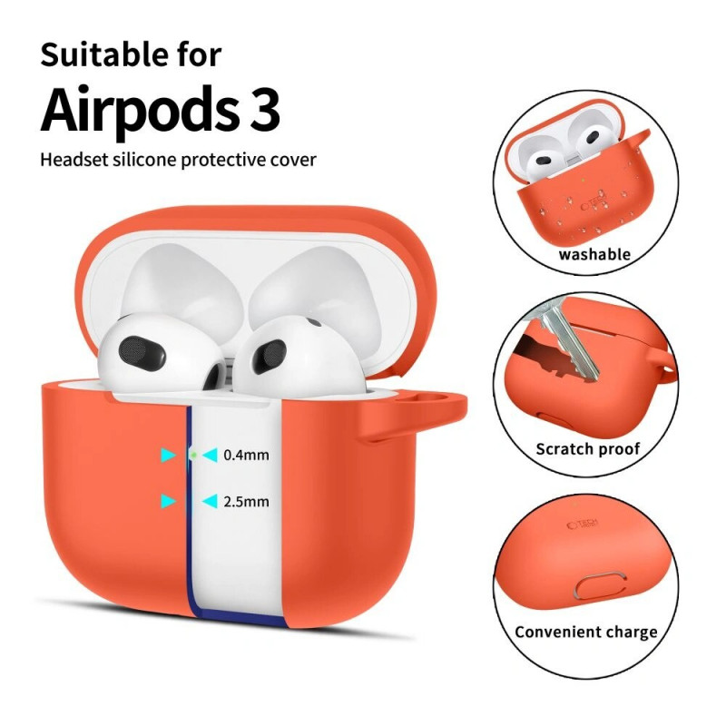 Tech-Protect silikoninis Hook dėklas su kabliu Apple AirPods 3, Neon Orange