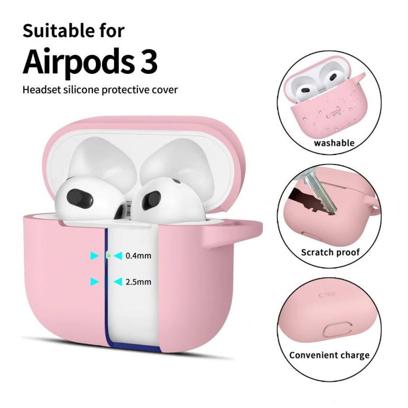 Tech-Protect silikoninis Silicone Hook dėklas Apple AirPods 3 su karabinu, Dusty Pink