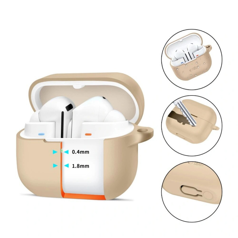 Tech-Protect silikoninis dėklas su kabliuku Samsung Galaxy Buds 3 / 3 Pro, Cafe Latte