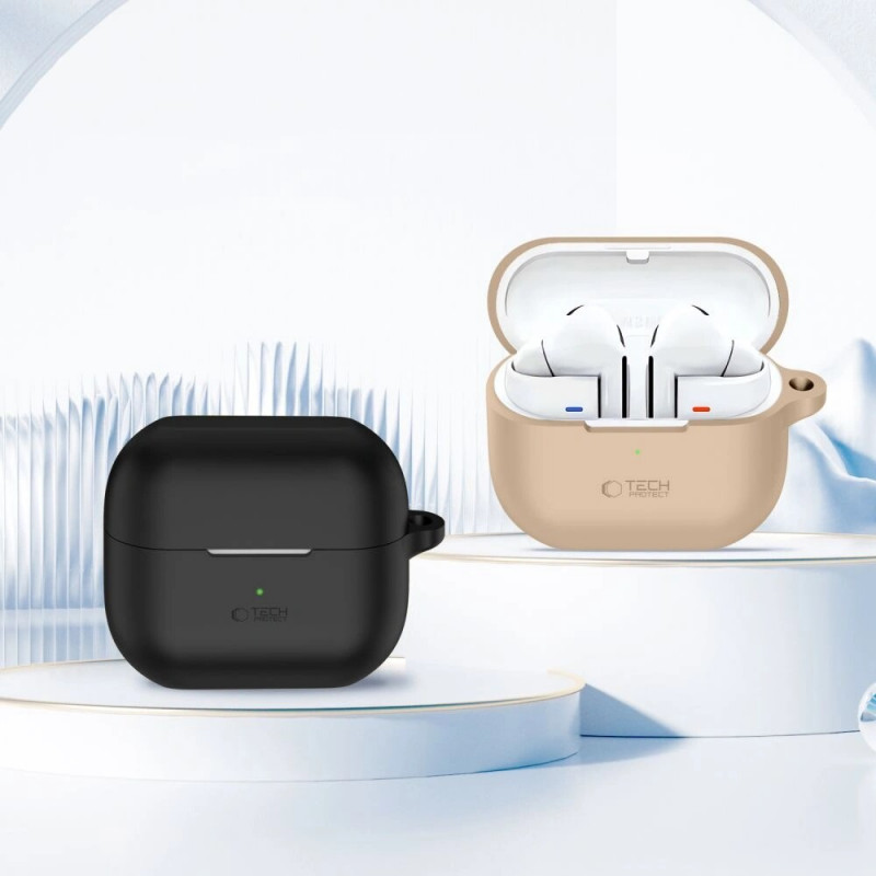 Tech-Protect silikoninis dėklas su kabliuku Samsung Galaxy Buds 3 / 3 Pro, Cafe Latte