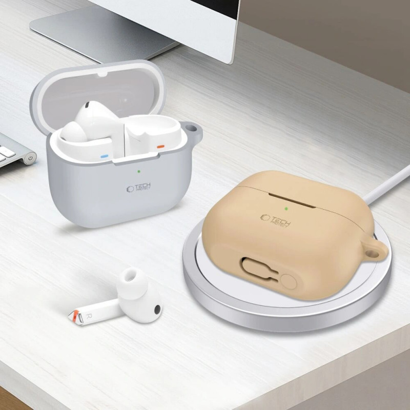 Tech-Protect silikoninis dėklas su kabliuku Samsung Galaxy Buds 3 / 3 Pro, Cafe Latte