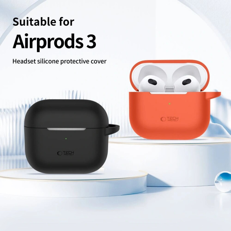 Tech-Protect silikoninis Silicone Hook dėklas, skirtas Apple AirPods 3, su karabinu, Olive Green