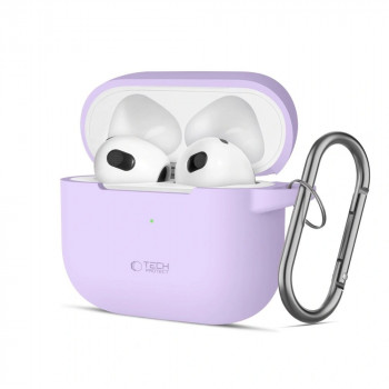 Tech-Protect silikoninis Silicone Hook dėklas su karabinu Apple AirPods 3, Lavender