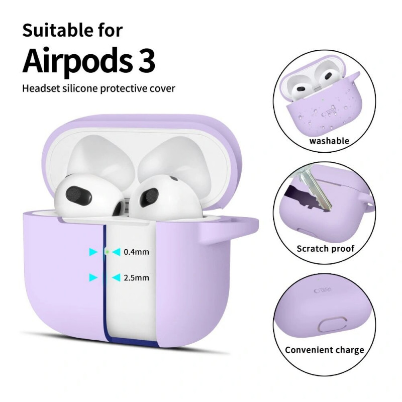 Tech-Protect silikoninis Silicone Hook dėklas su karabinu Apple AirPods 3, Lavender