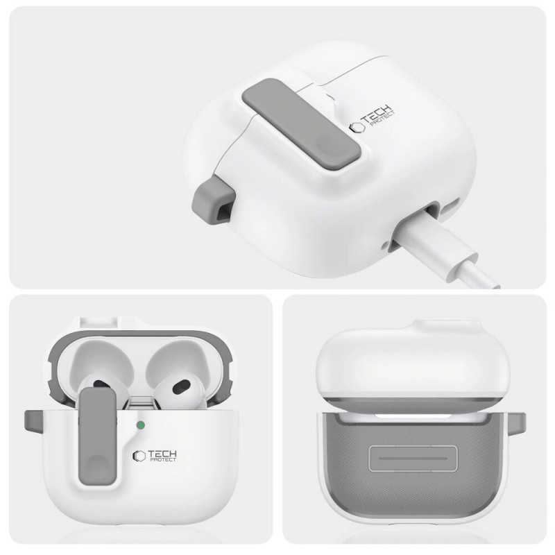 Tech-Protect plonas dėklas su kabliu Apple AirPods 4, baltas