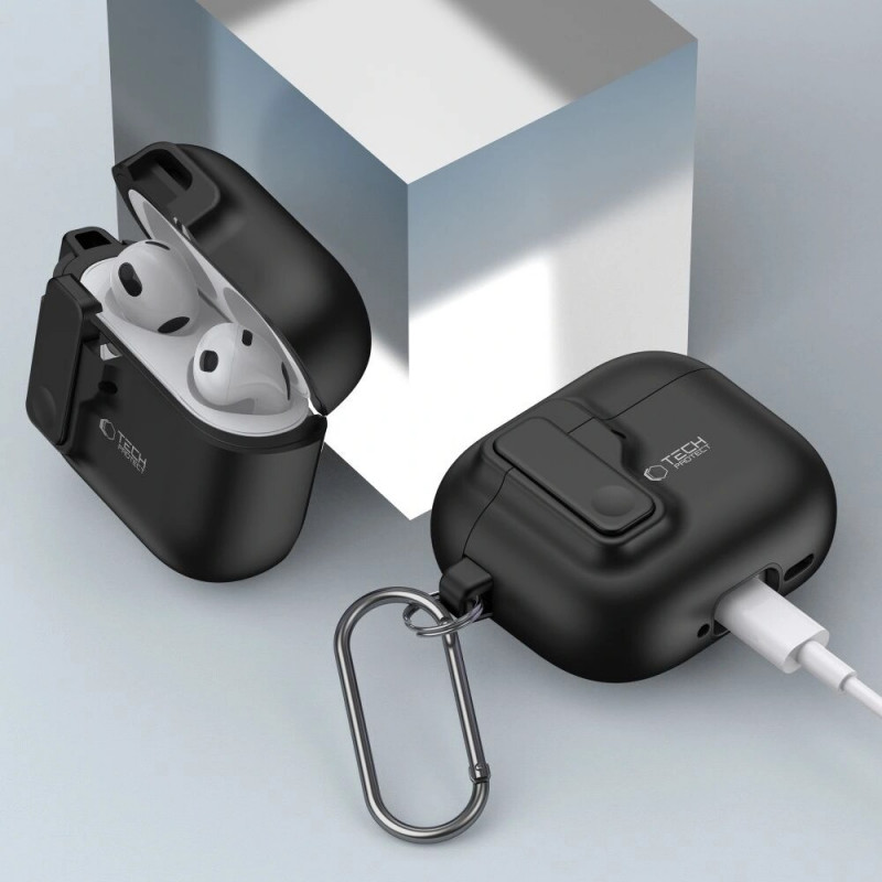 Tech-Protect plonas kabliuko dėklas Apple AirPods 4, juodas