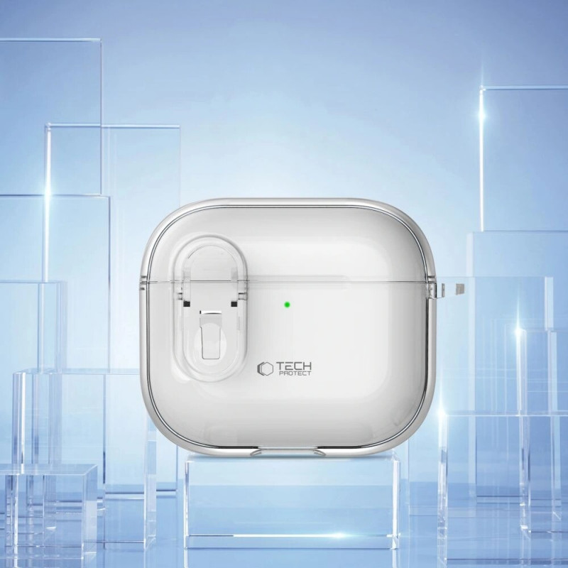 Tech-Protect plonas kabliukinis dėklas Apple AirPods 4, permatomas