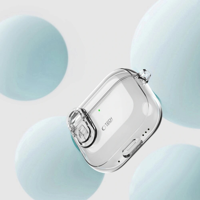 Tech-Protect plonas kabliukinis dėklas Apple AirPods 4, permatomas
