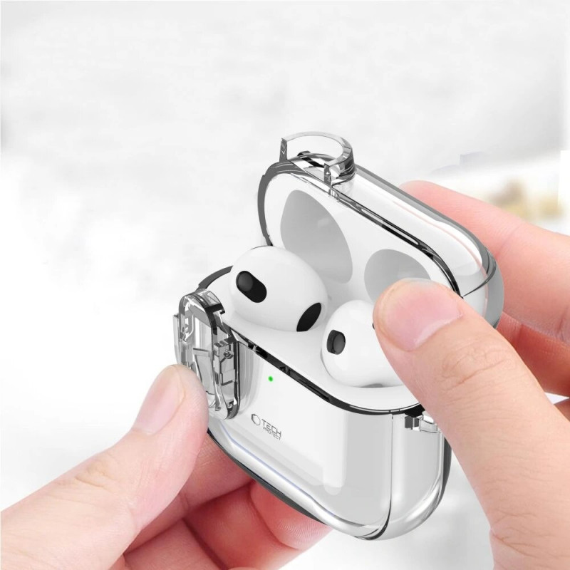 Tech-Protect plonas kabliukinis dėklas Apple AirPods 4, permatomas