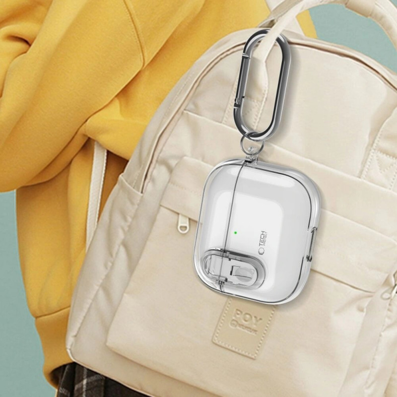 Tech-Protect plonas kabliukinis dėklas Apple AirPods 4, permatomas
