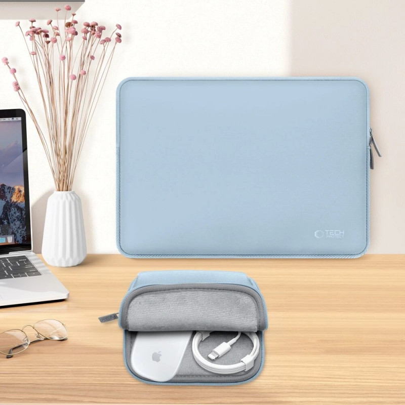 Tech-Protect NeoSlim nešiojamojo kompiuterio 13-14" dėklas su priedų krepšeliu, Winter Blue