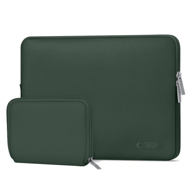 Tech-Protect NeoSlim nešiojamojo kompiuterio 13-14" dėklas su priedų krepšiu, Midnight Green