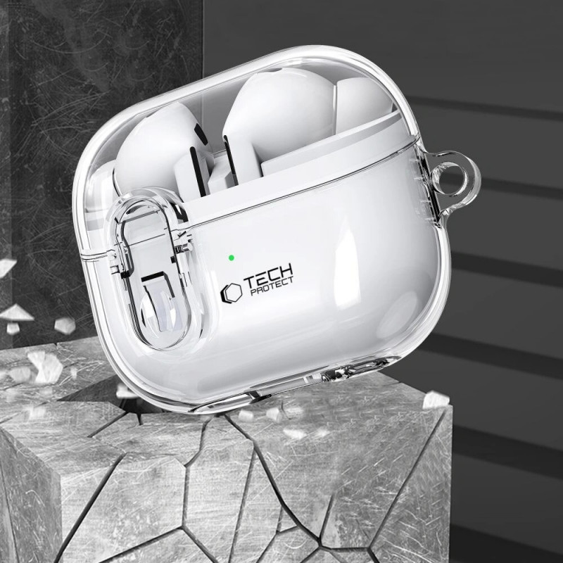 Tech-Protect FlexAir dėklas su karabinu Samsung Galaxy Buds 3 / 3 Pro, permatomas