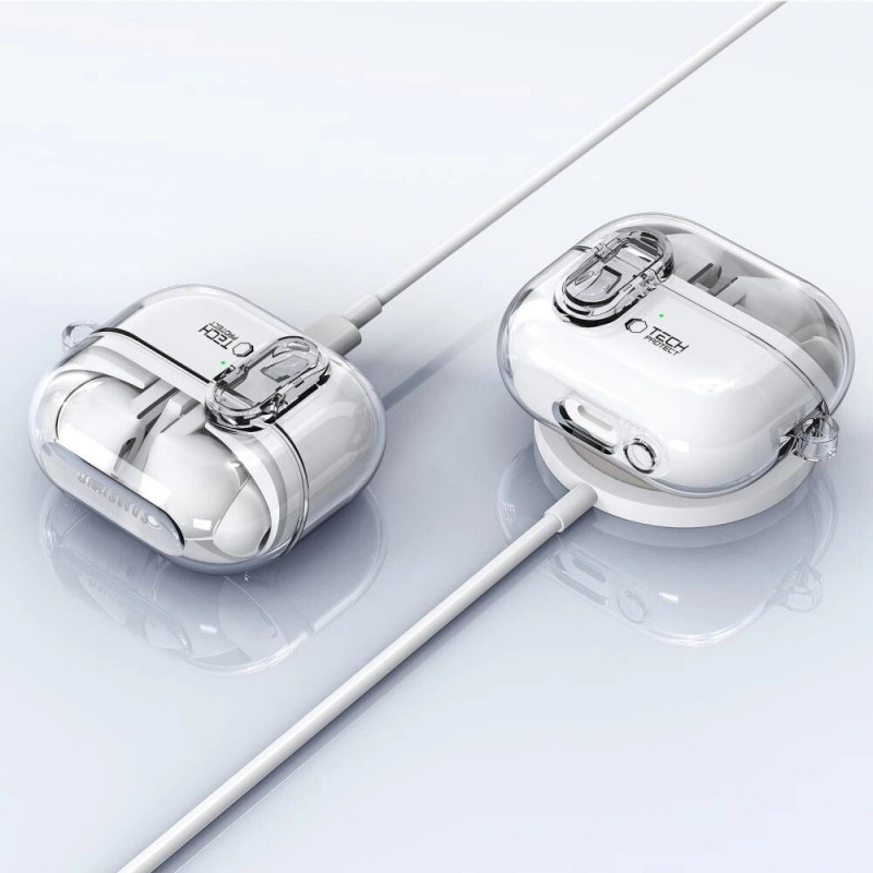 Tech-Protect FlexAir dėklas su karabinu Samsung Galaxy Buds 3 / 3 Pro, permatomas