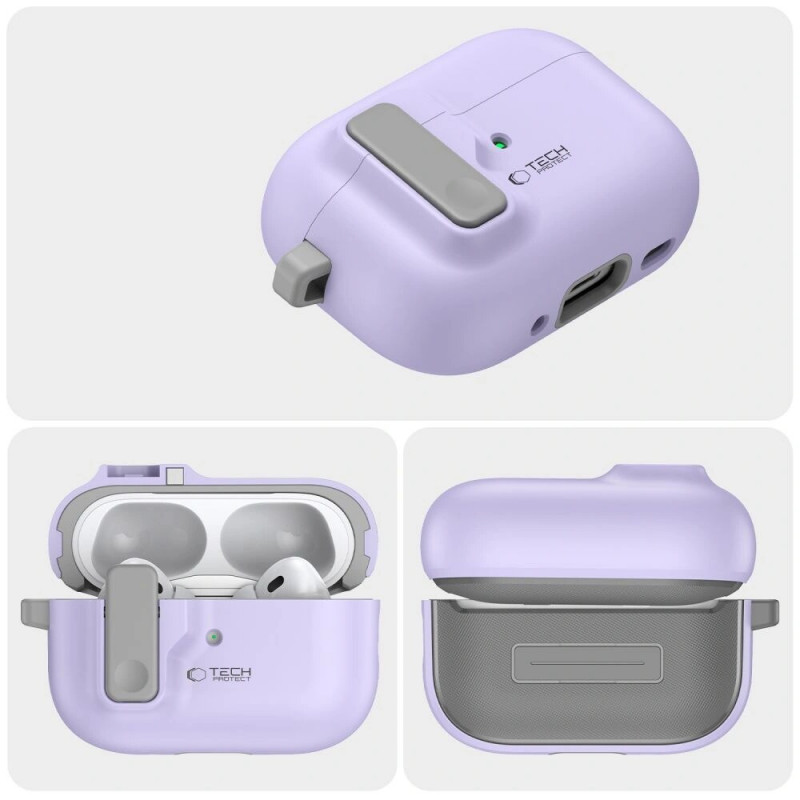 Tech-Protect plonas dėklas su kabliu Apple AirPods Pro 1 / 2, levandų spalvos