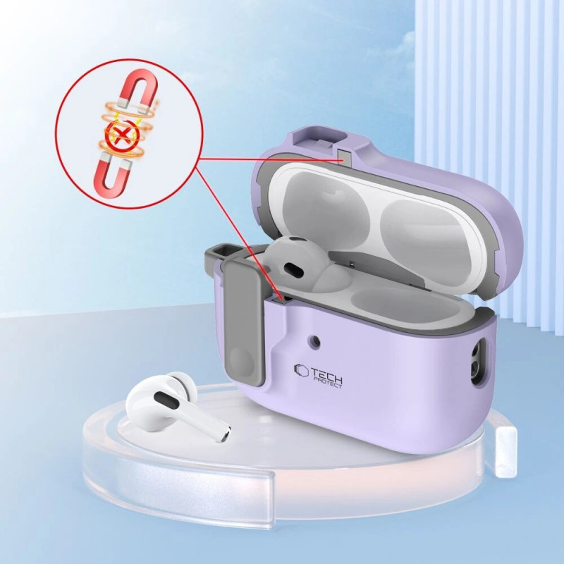Tech-Protect plonas dėklas su kabliu Apple AirPods Pro 1 / 2, levandų spalvos