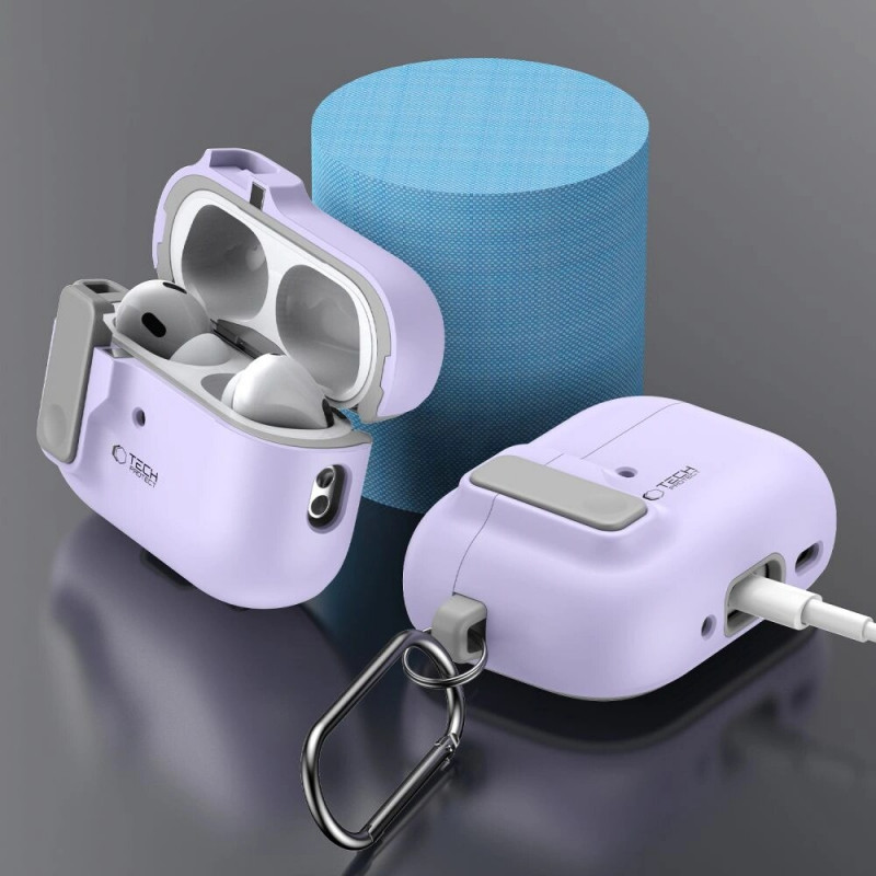 Tech-Protect plonas dėklas su kabliu Apple AirPods Pro 1 / 2, levandų spalvos