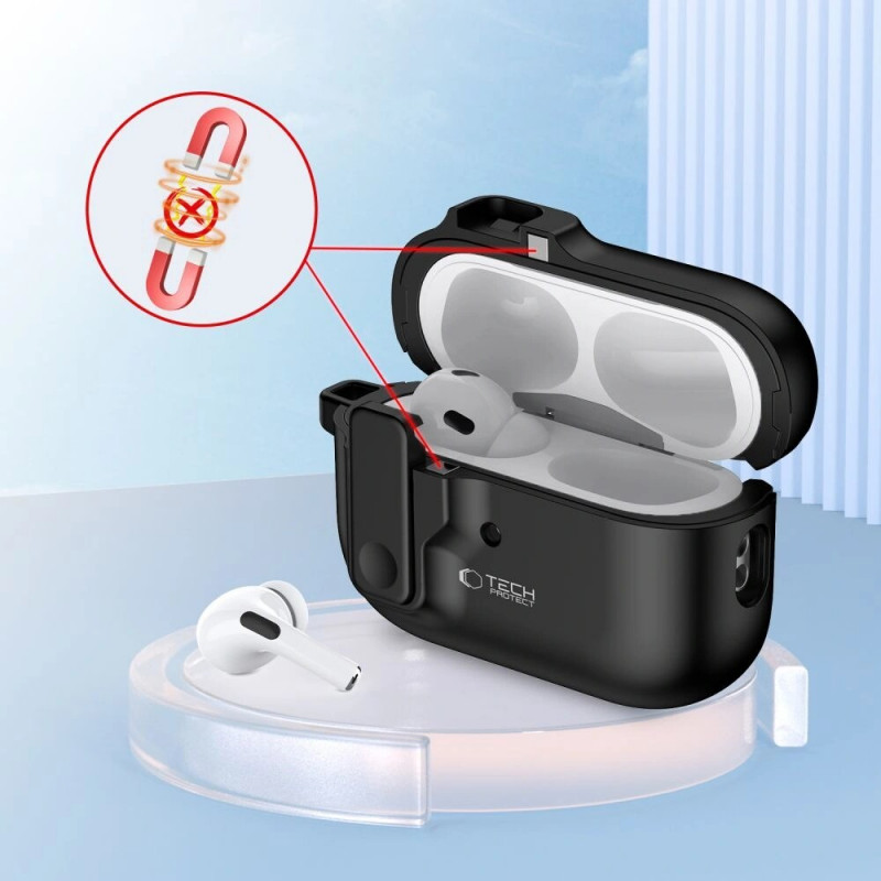 Tech-Protect plonas dėklas su kabliu Apple AirPods Pro 1 / 2, juodas