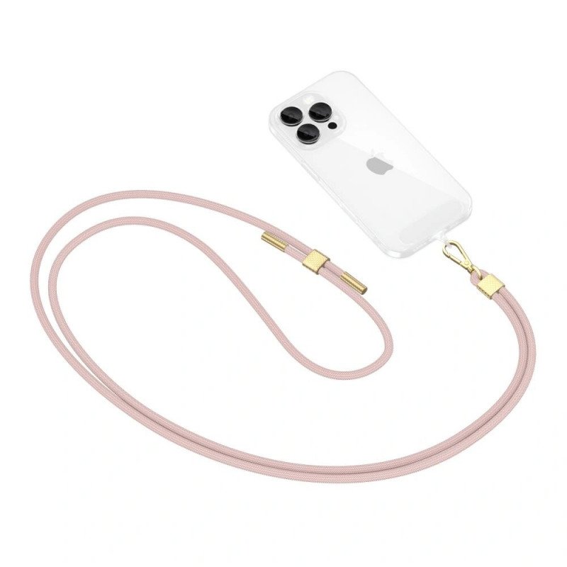 Tech-Protect C2S Rope Crossbody telefono laikiklis, Baby Pink/auksinis